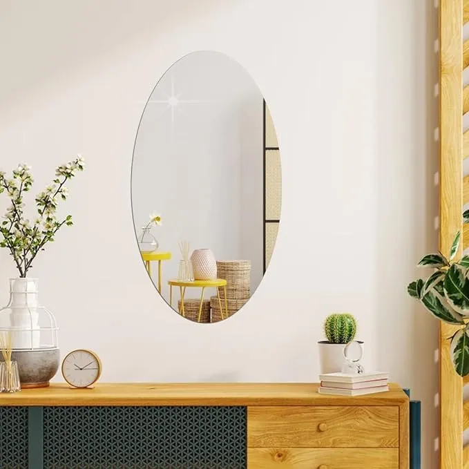 Oval shape adhesive mirror sticker for wall on tiles bathroom bedroom living room Basin Mirror Bathroom Wall Mirror Stickers unbreakable plastic wall mirror 20 * 30