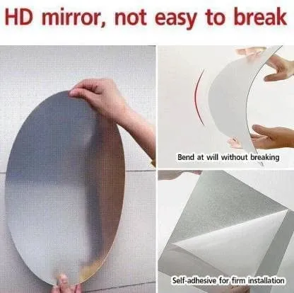 Oval Shape Adhesive Mirror Sticker for Wall on Tiles Bathroom Bedroom Living Room Basin Wall Mirror Stickers Unbreakable Plastic Wall Mirror 30 * 20 (A) (Silver, Unframed)