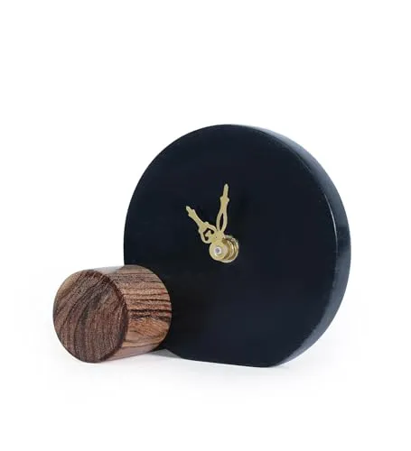 POSH N PLUSH Black Marble and Wood Table Clock