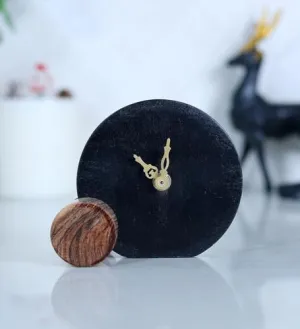 POSH N PLUSH Black Marble and Wood Table Clock