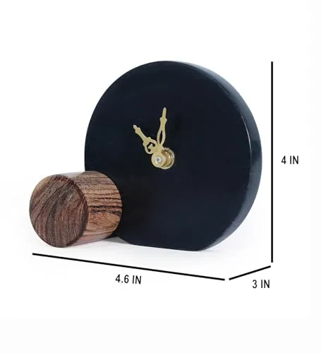 POSH N PLUSH Black Marble and Wood Table Clock
