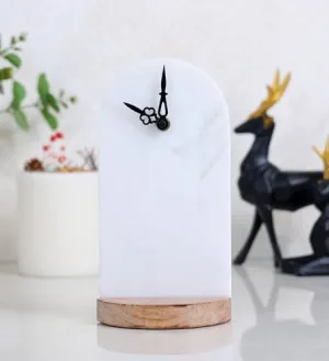 POSH N PLUSH Marble and Wood Table Clock