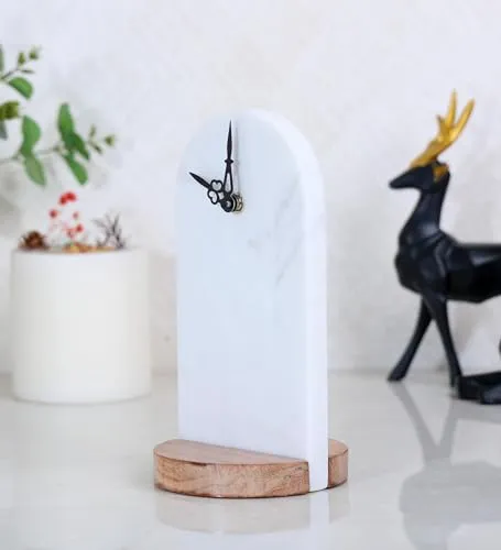POSH N PLUSH Marble and Wood Table Clock
