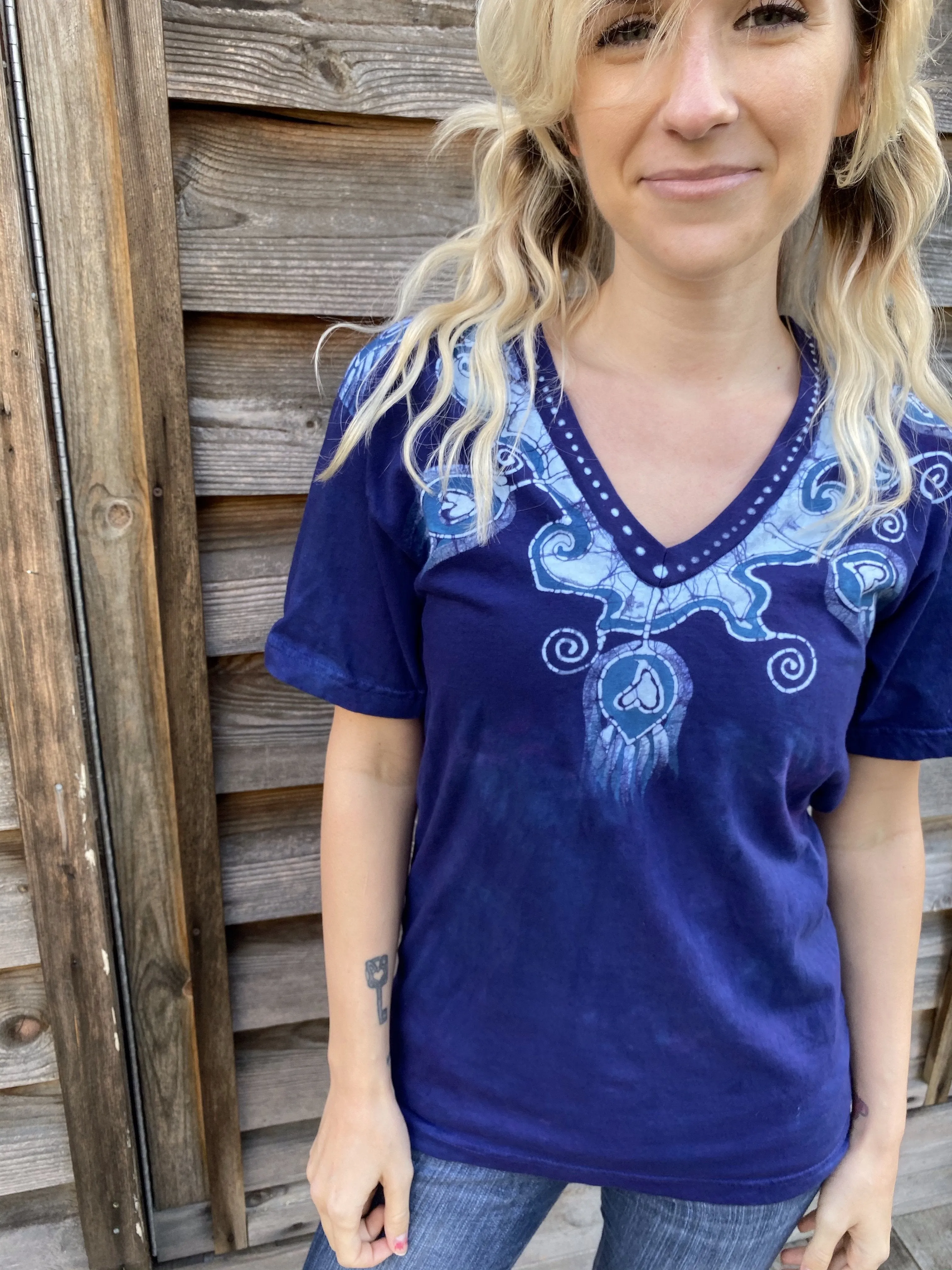 Purple Peacocks Hand Painted Batik Tee