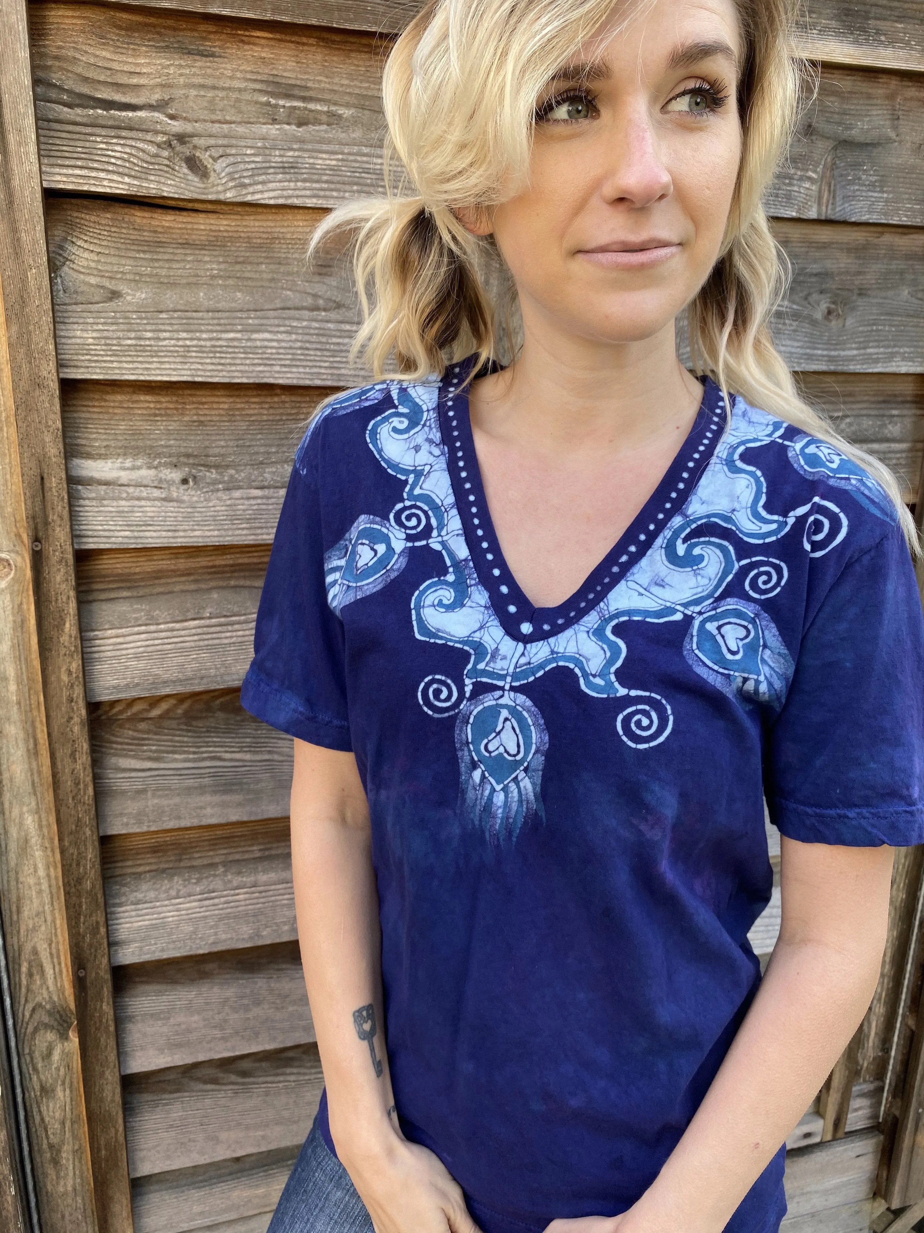 Purple Peacocks Hand Painted Batik Tee