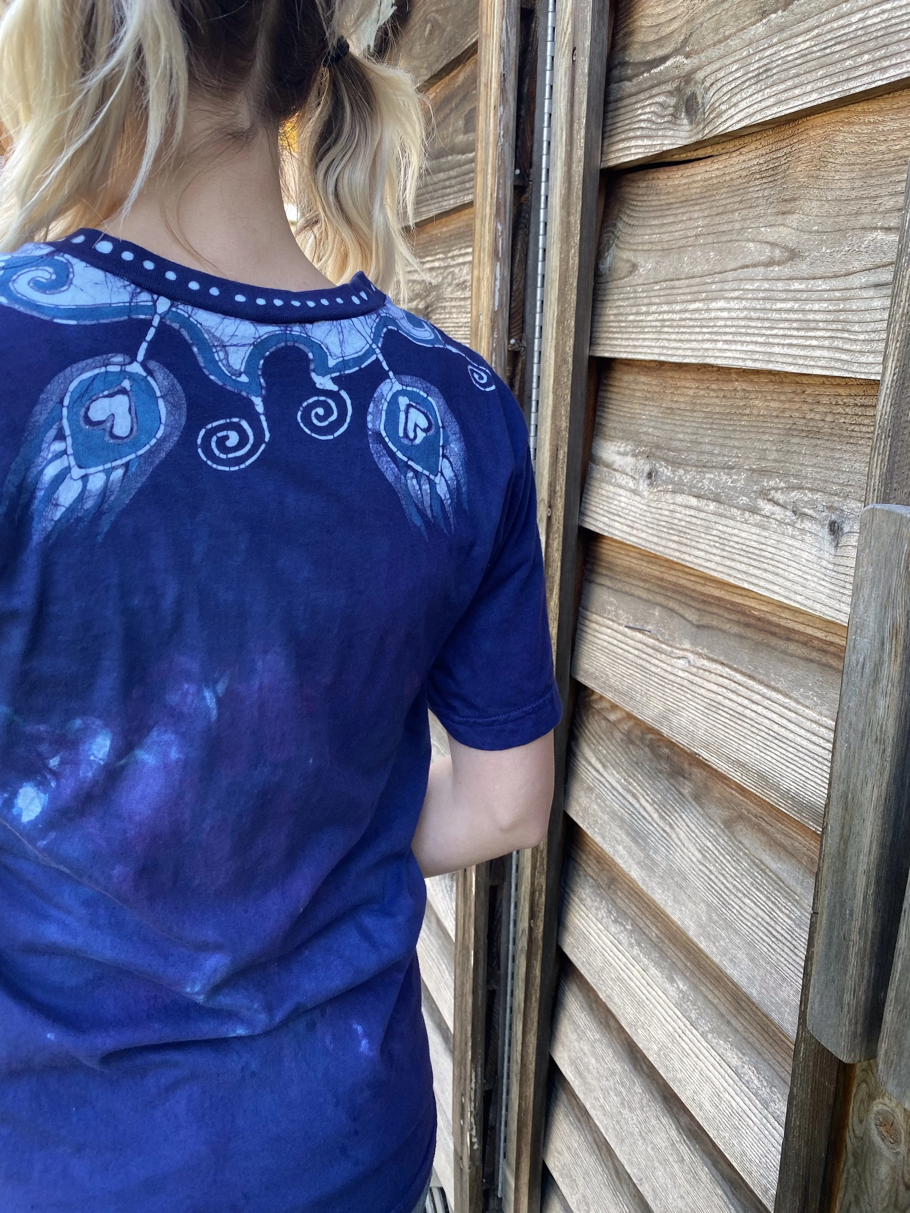 Purple Peacocks Hand Painted Batik Tee