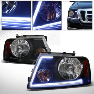 "NEW DESIGN" BLACK DRL LED BAR HEAD LIGHTS SIGNAL AMBER 04-08 FORD F150/MARK LT