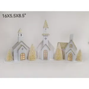 Regency International 16" LED Battery Timer Cardboard Snowy Village with Church