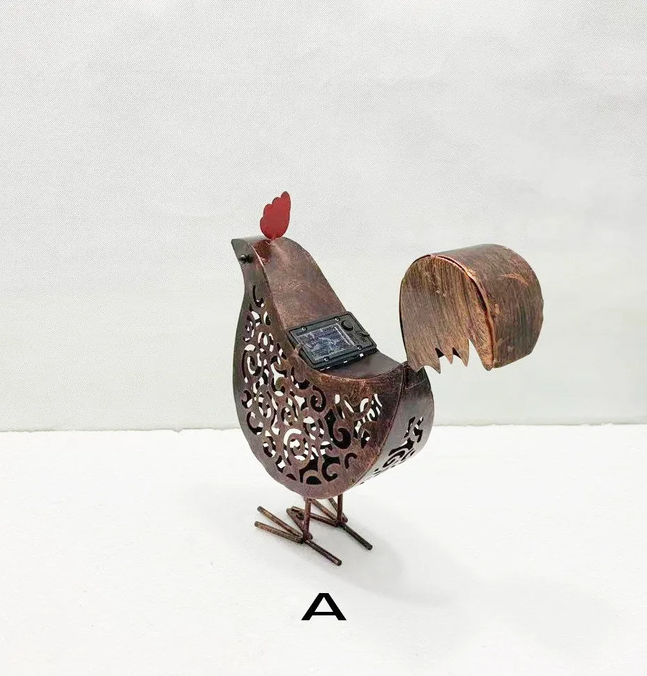 Rooster Shaped Iron Solar Garden Lamp Landscape Light for Outdoor Decorations