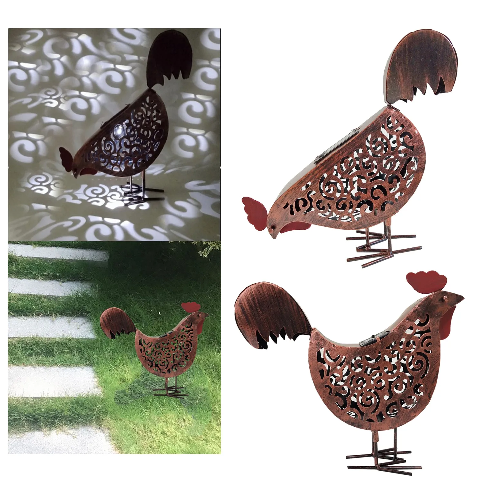 Rooster Shaped Iron Solar Garden Lamp Landscape Light for Outdoor Decorations