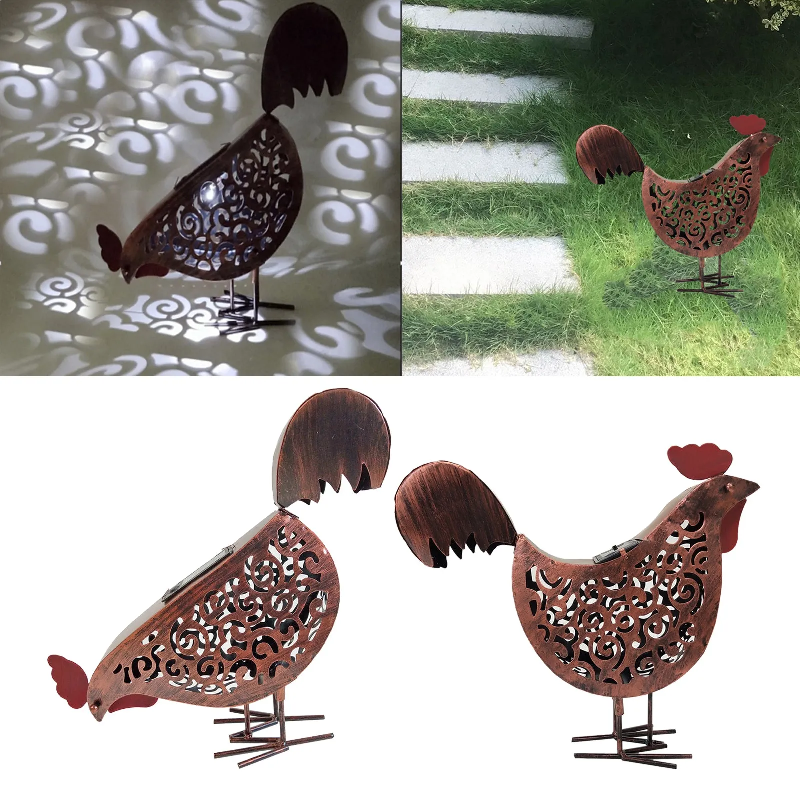Rooster Shaped Iron Solar Garden Lamp Landscape Light for Outdoor Decorations