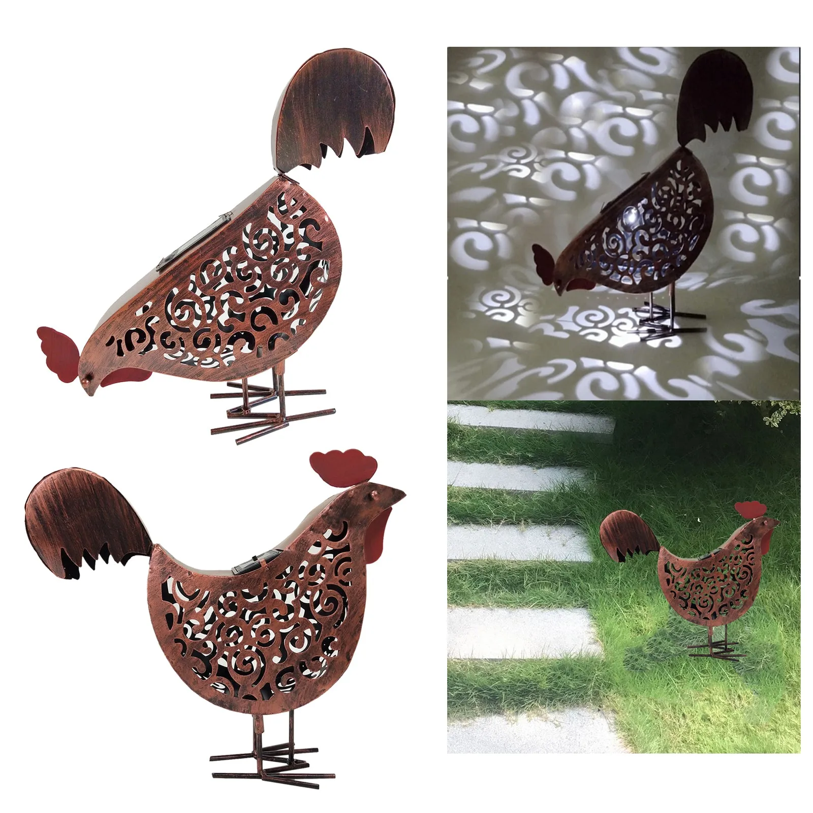 Rooster Shaped Iron Solar Garden Lamp Landscape Light for Outdoor Decorations