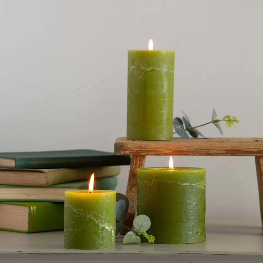 Rustic Pillar Candle Fern Green 100x100mm