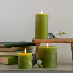 Rustic Pillar Candle Fern Green 100x100mm