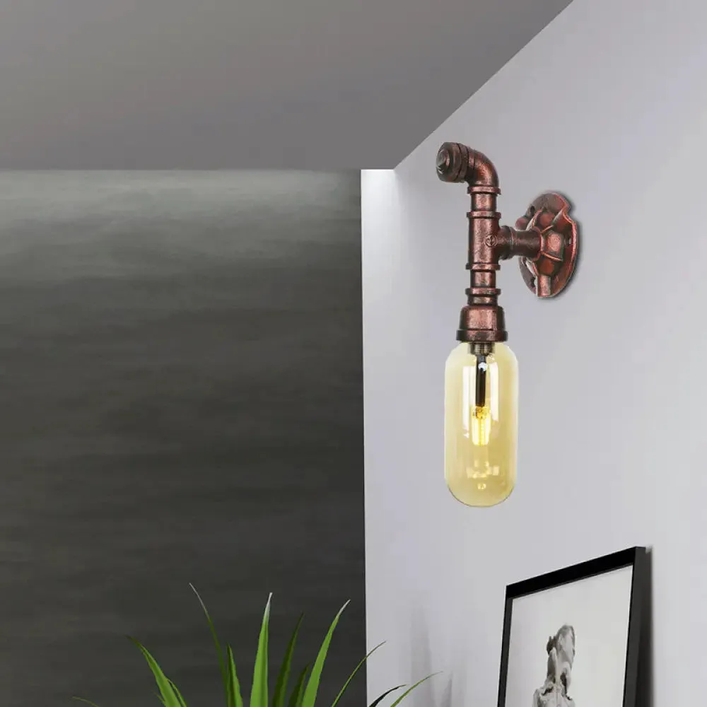 Rustic Weathered Copper Capsule Wall Light - 1 Head Bedroom Sconce Lamp (9"/10.5"/12" High) with Pipe Design