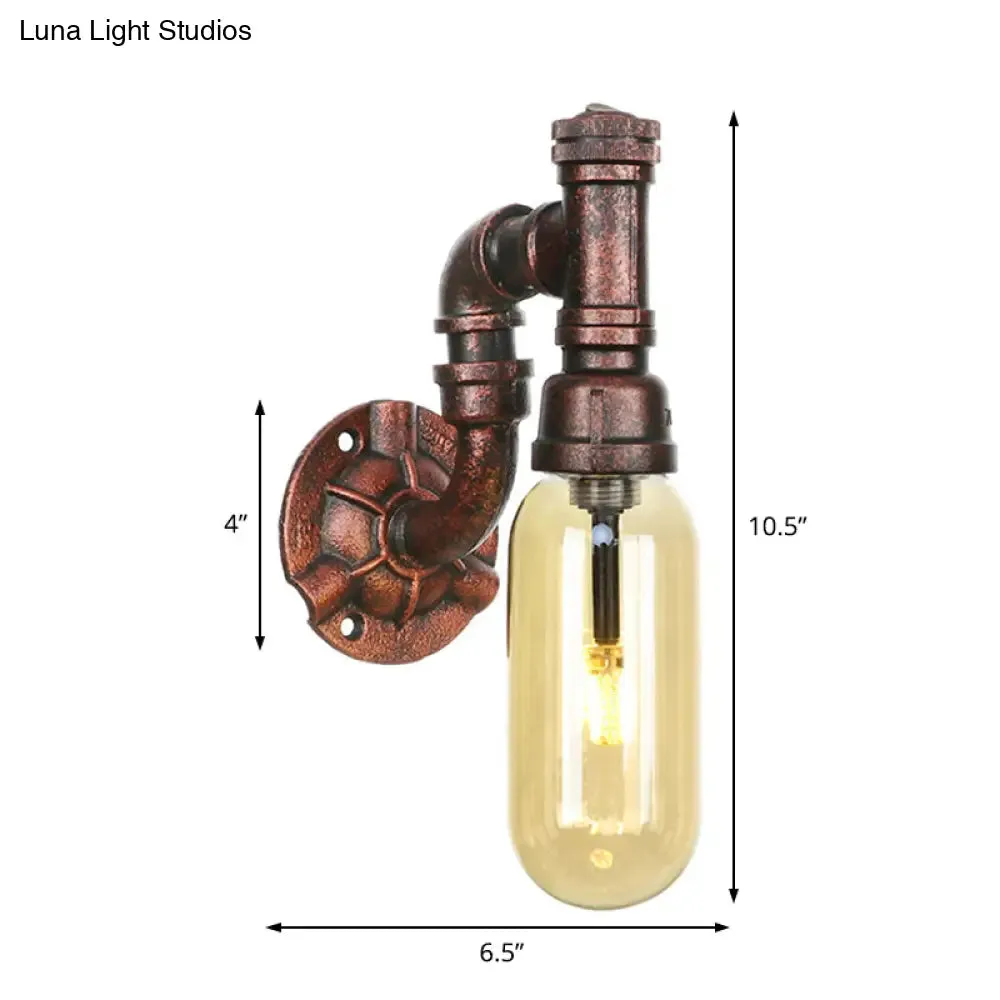 Rustic Weathered Copper Capsule Wall Light - 1 Head Bedroom Sconce Lamp (9"/10.5"/12" High) with Pipe Design