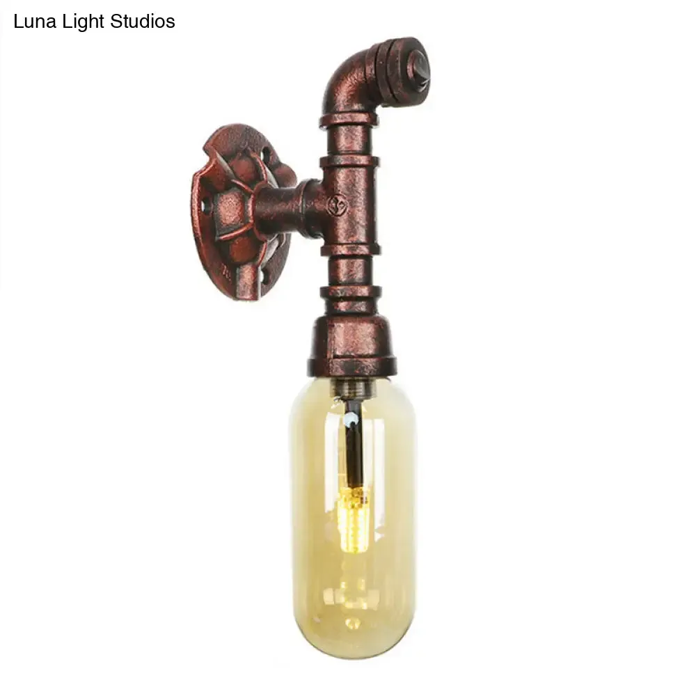 Rustic Weathered Copper Capsule Wall Light - 1 Head Bedroom Sconce Lamp (9"/10.5"/12" High) with Pipe Design