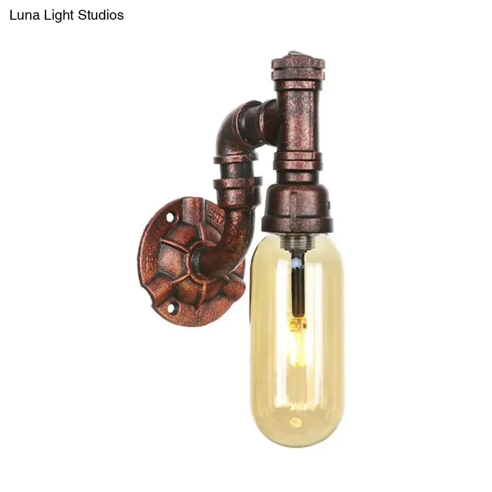 Rustic Weathered Copper Capsule Wall Light - 1 Head Bedroom Sconce Lamp (9"/10.5"/12" High) with Pipe Design