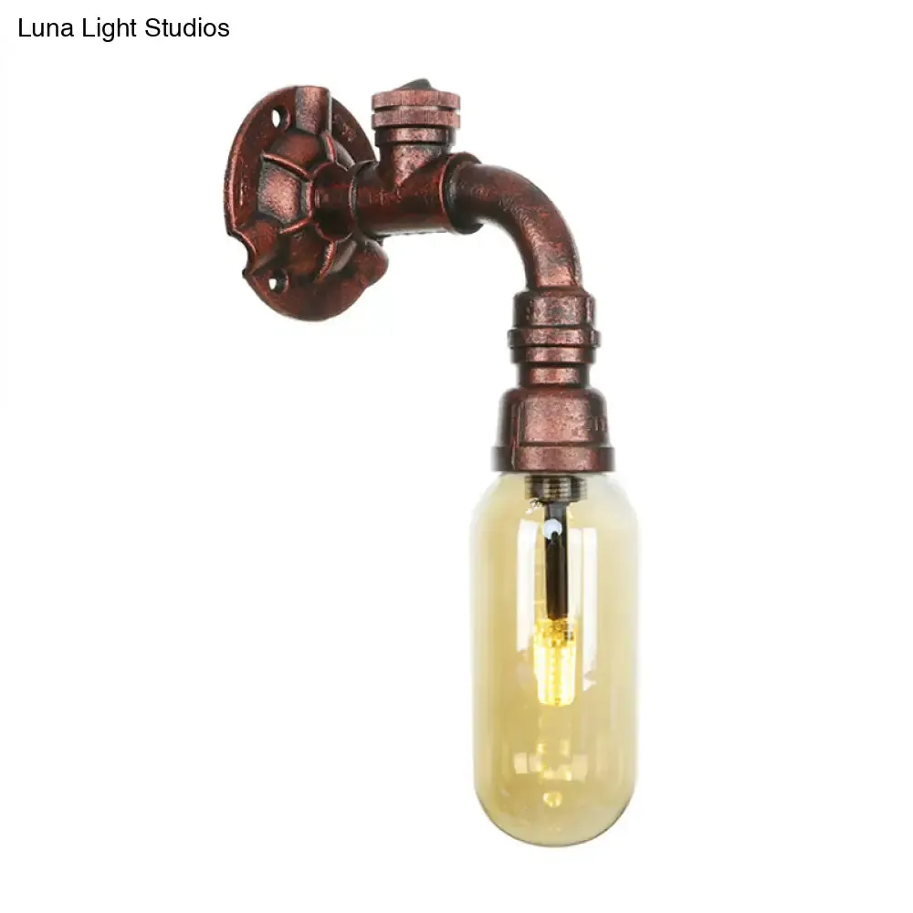 Rustic Weathered Copper Capsule Wall Light - 1 Head Bedroom Sconce Lamp (9"/10.5"/12" High) with Pipe Design