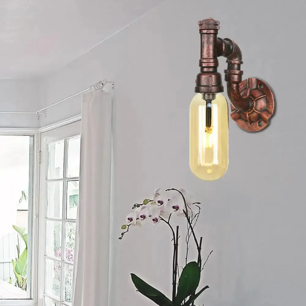 Rustic Weathered Copper Capsule Wall Light - 1 Head Bedroom Sconce Lamp (9"/10.5"/12" High) with Pipe Design