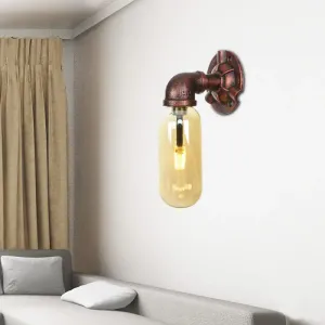 Rustic Weathered Copper Capsule Wall Light - 1 Head Bedroom Sconce Lamp (9"/10.5"/12" High) with Pipe Design