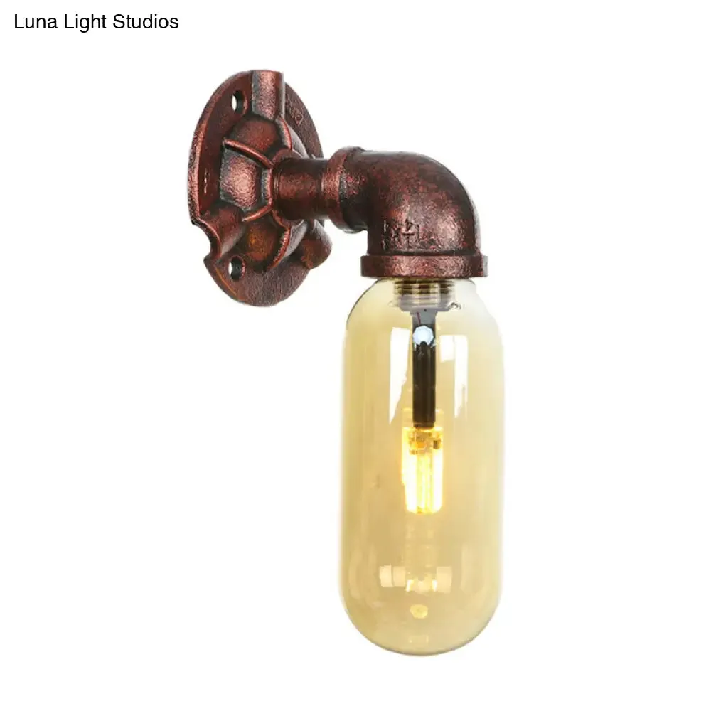 Rustic Weathered Copper Capsule Wall Light - 1 Head Bedroom Sconce Lamp (9"/10.5"/12" High) with Pipe Design