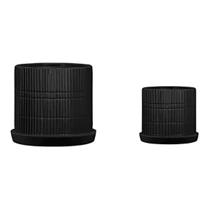 S/2 10/12" Textured Planter W/ Saucer, Black