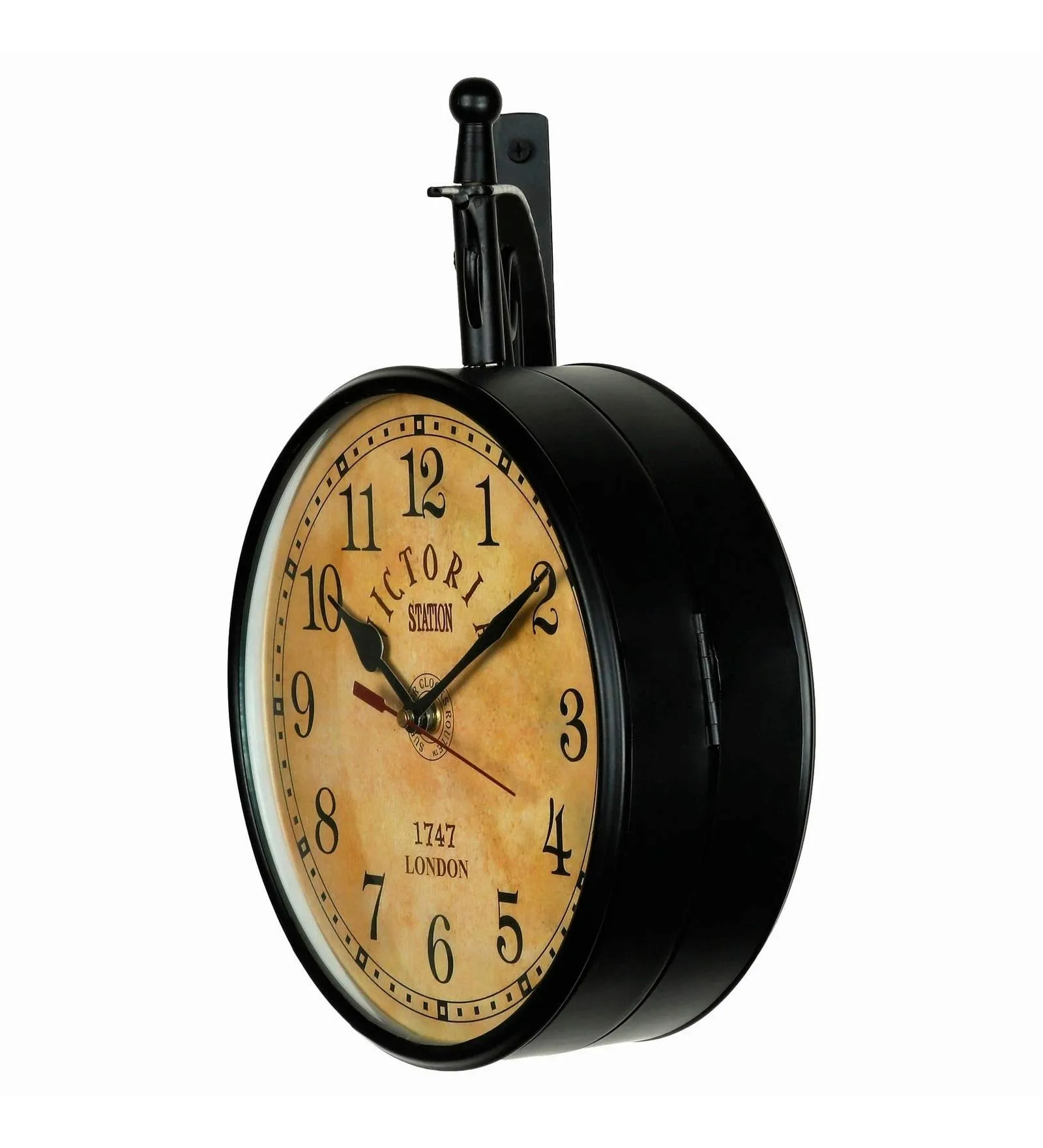 SAREE HOUSE 12 Inches Metal Analog Vintage Double Sided Station Clock (Black)