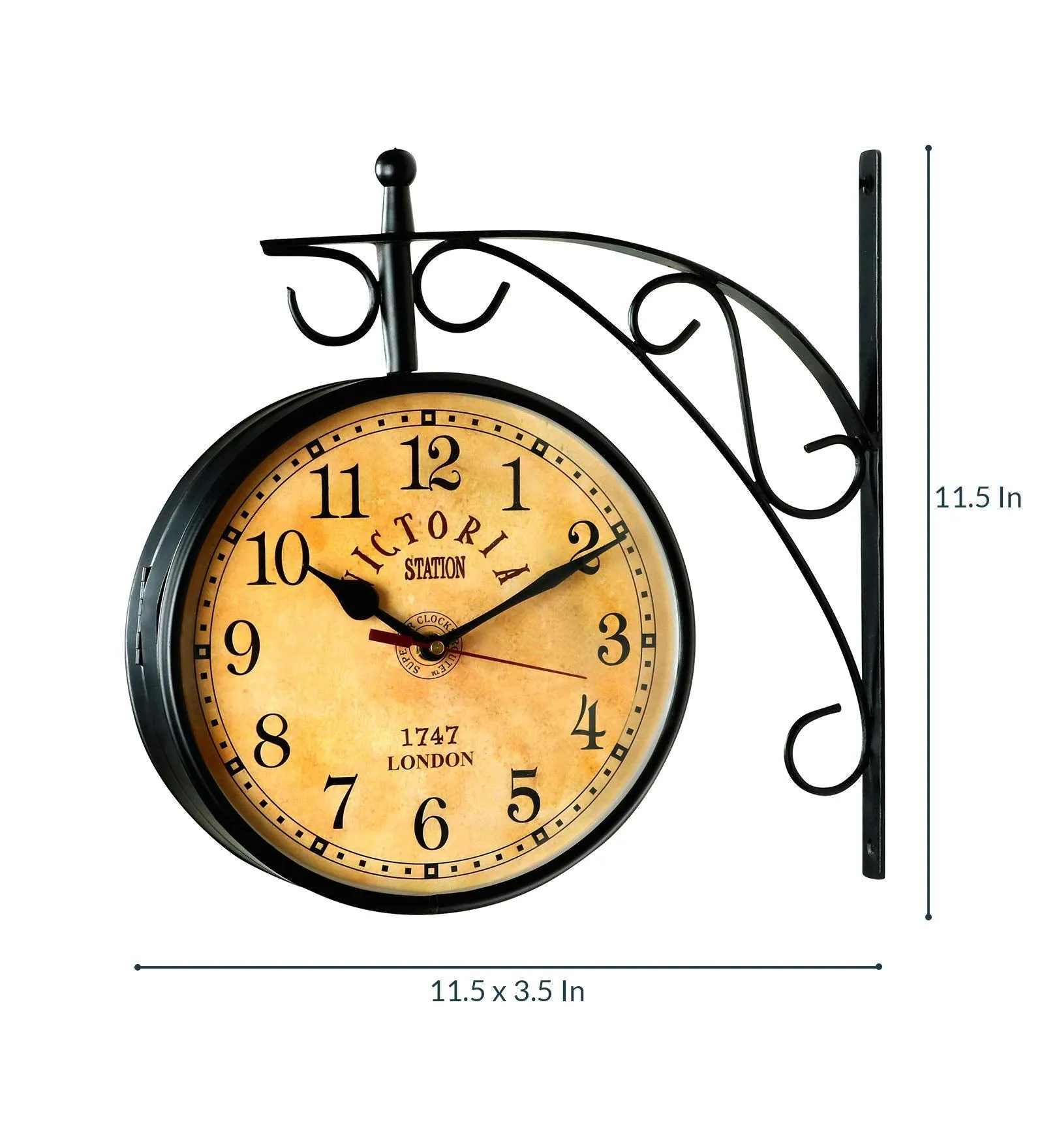 SAREE HOUSE 12 Inches Metal Analog Vintage Double Sided Station Clock (Black)