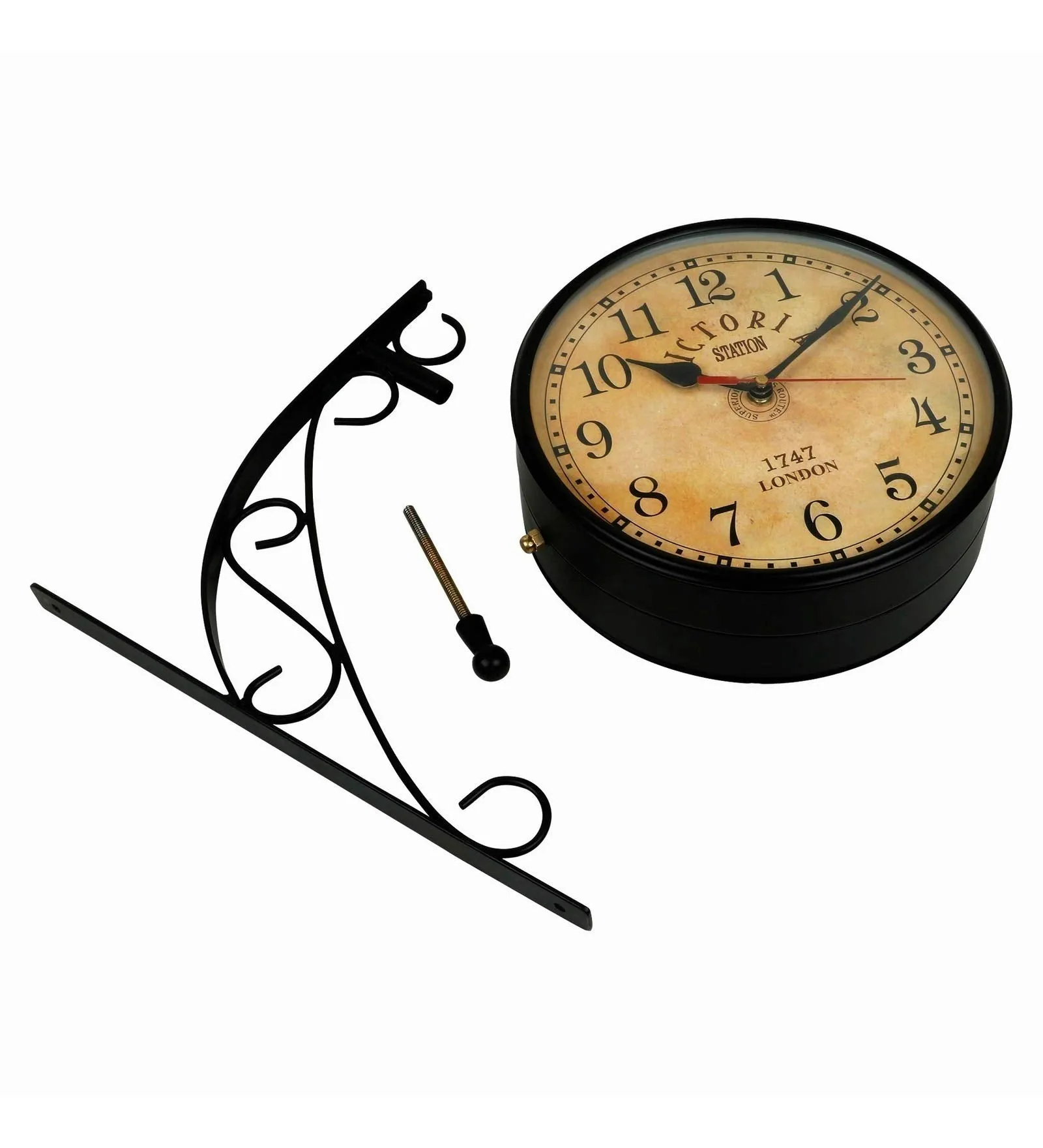 SAREE HOUSE 12 Inches Metal Analog Vintage Double Sided Station Clock (Black)