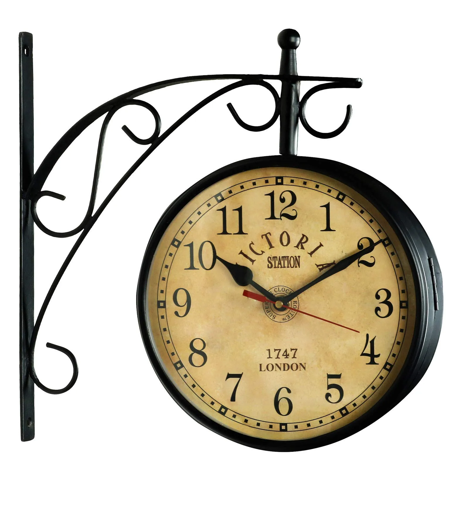 SAREE HOUSE 12 Inches Metal Analog Vintage Double Sided Station Clock (Black)