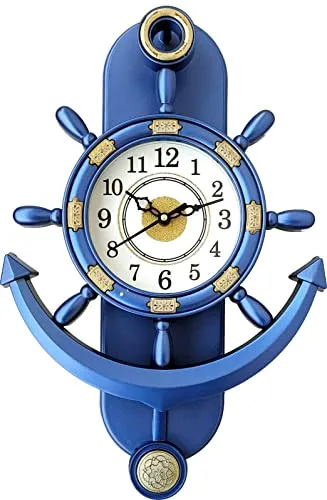 Sawariya Ventures Present Analog Wall Clock with Glass for Living Room, Badroom, Shop, Office, Home Décor (38 cm X 26 cm) Pendulum_Design-101 (Blue)