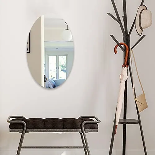 SDF Unbreakable Plastic Sheet for Bathroom,Drawing Room,Office and Home Decoration New Oval Shape Wall Sticker Mirror (Non-Glass) 30 * 20