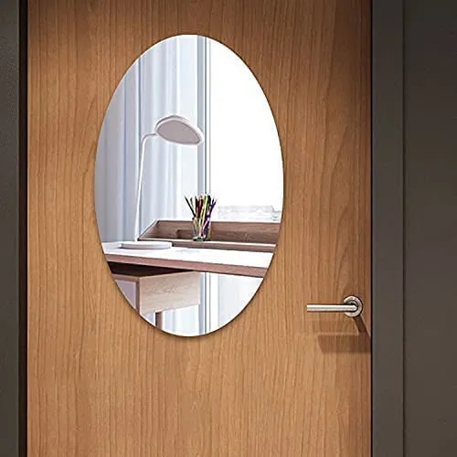 SDF Unbreakable Plastic Sheet for Bathroom,Drawing Room,Office and Home Decoration New Oval Shape Wall Sticker Mirror (Non-Glass) 30 * 20