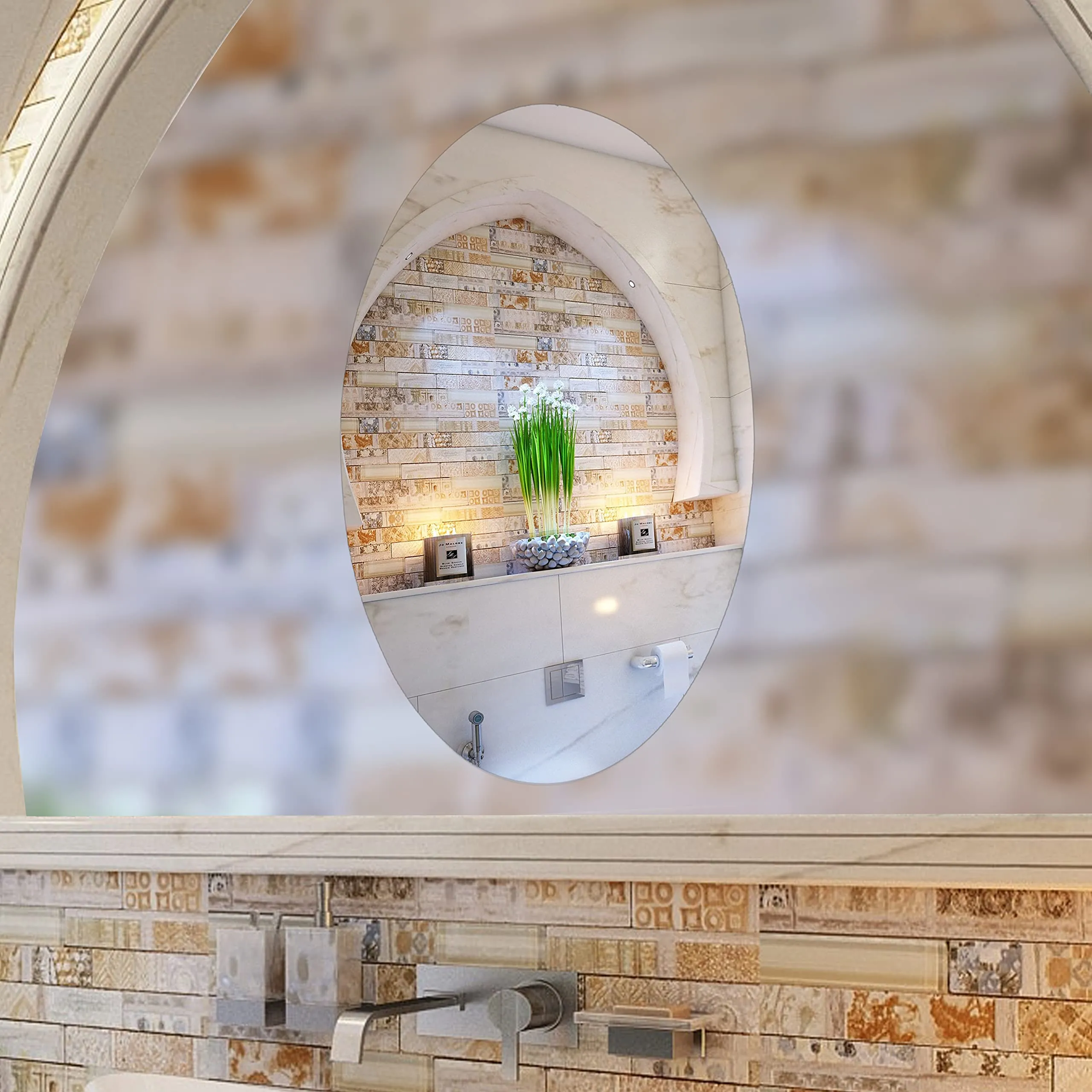 SDF Unbreakable Plastic Sheet for Bathroom,Drawing Room,Office and Home Decoration New Oval Shape Wall Sticker Mirror (Non-Glass) 30 * 20