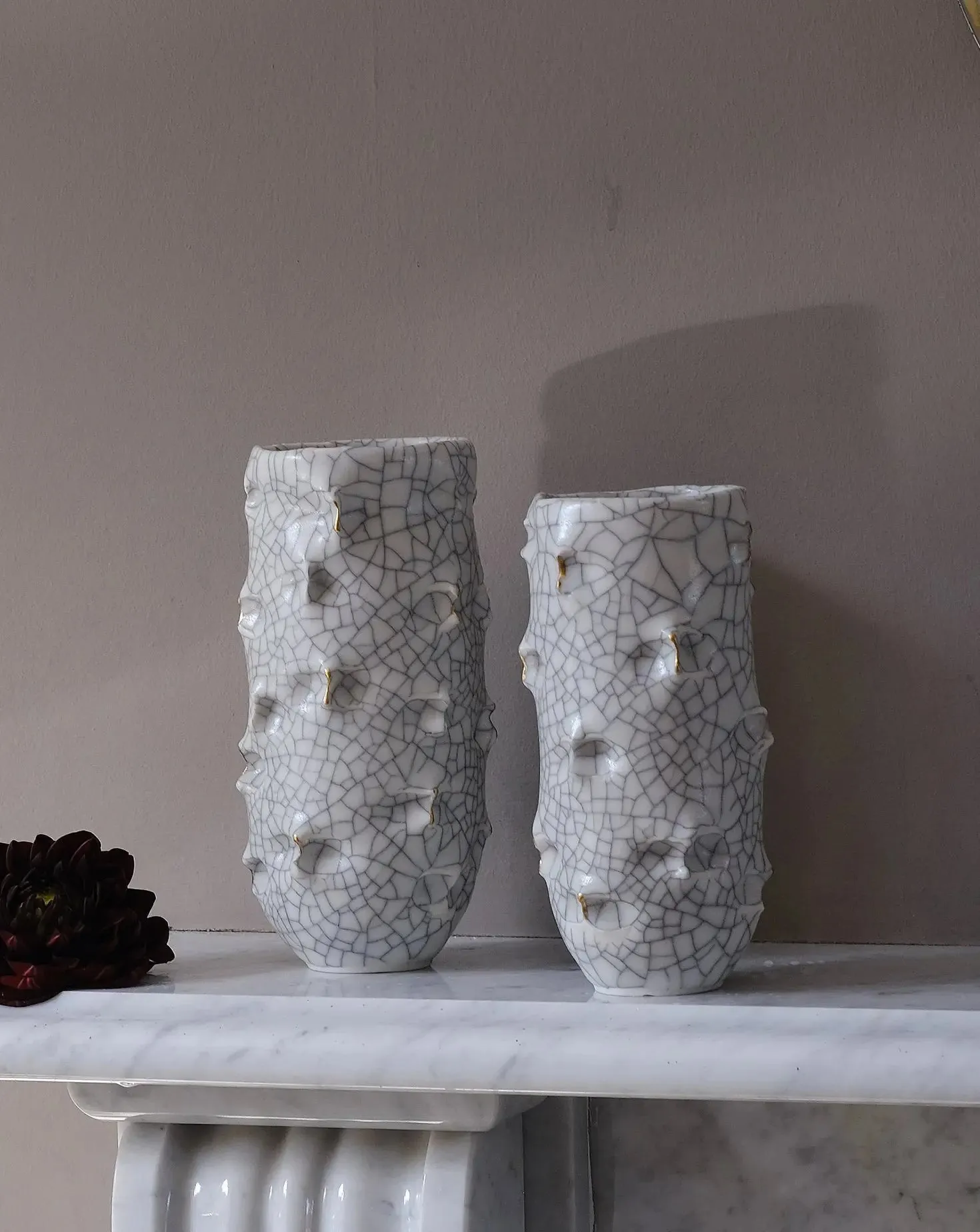 Set of 2 Crackle Pinch Vase