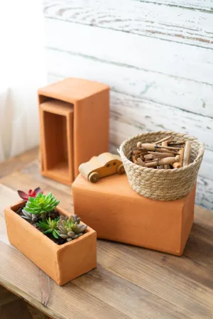 Set Of Two Natural Clay Risers Planters