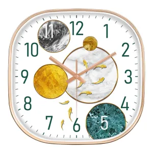 STAR WORK Silent Mute Wall Clocks Battery Operated Non-Ticking Quiet Decorative Wall Clocks for Living Room, Bathroom, Kitchen - Thicken Plastics Frame Glass Cover (Sun Fish Square)