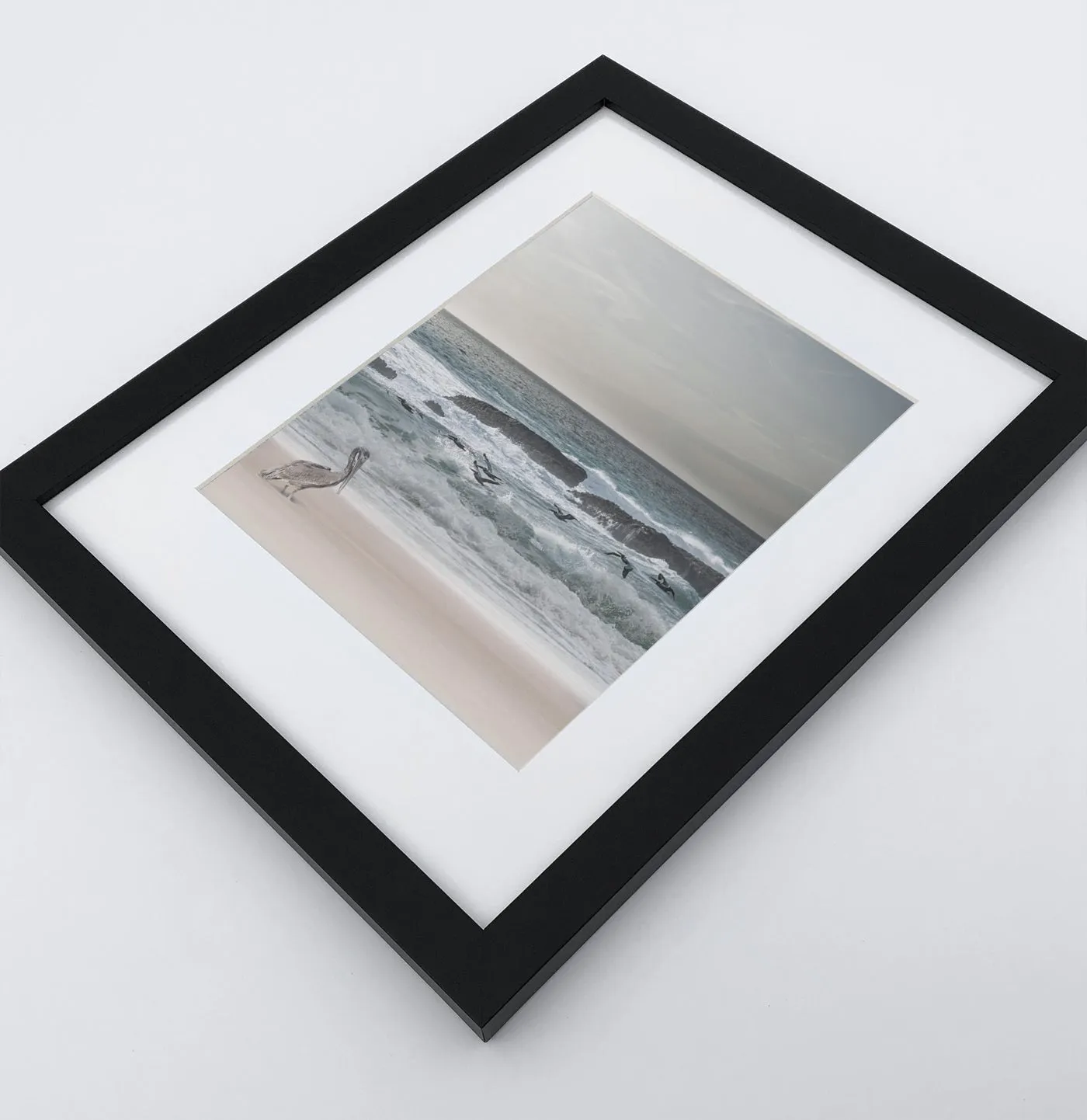 Stormy Ocean With Cliffs, Pelican and Seaguls. Set of 3 Framed Posters
