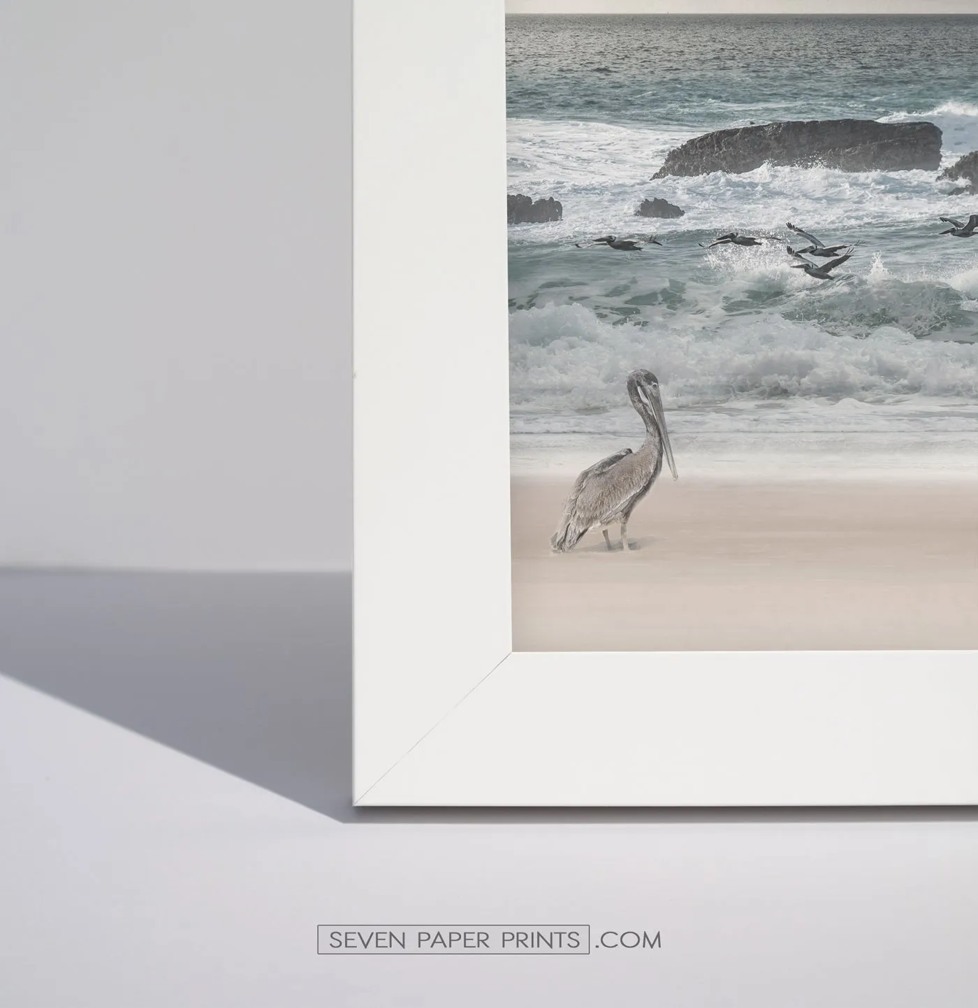 Stormy Ocean With Cliffs, Pelican and Seaguls. Set of 3 Framed Posters