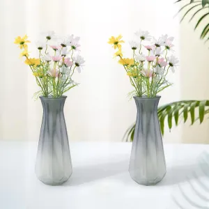 The Better Home Glass Vase for Home Decor (2Pcs- 30cm)|Center Table Decorative Items| Flower Vases for Home Decor| Dining Table Decorative Items| Transparent Flower Vase for Living Room, Office, Grey