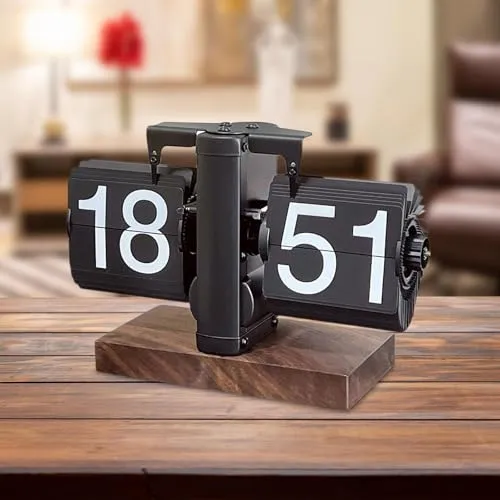 THE STYLE SUTRA® Flip Desk Clock Digital Automatic Page Turning Clock for Bedroom Office All Black 24h
