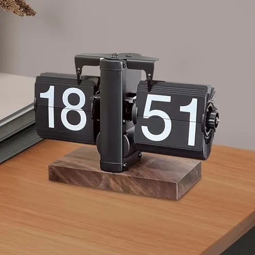 THE STYLE SUTRA® Flip Desk Clock Digital Automatic Page Turning Clock for Bedroom Office All Black 24h