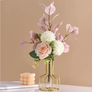 TIED RIBBONS Propagation Station with Metal holder Glass Test Tube Flower Pot Vase for Home Decor Office Living Room Bedroom Dinning Table Gift Decoration Items (Gold, 20.3 cm x 15.2 cm)
