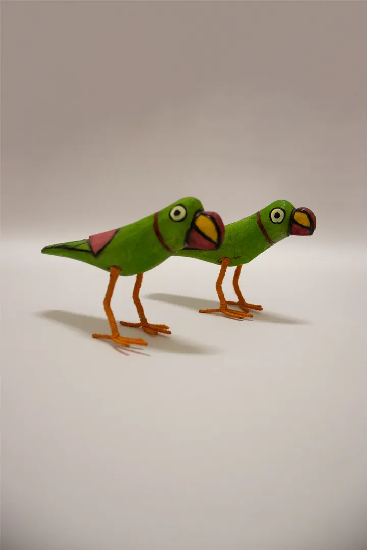 Tota Handmade Wooden Birds Set Of 2 Green