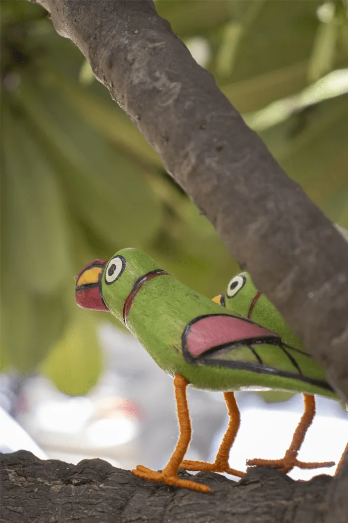 Tota Handmade Wooden Birds Set Of 2 Green