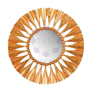 Trendy Metal Handicrafts Iron Decorative Mirror Wall Mounted Hanging Mirror Sculpture Metal Golden Leaf Design Modern Art Mirror for Home Décor