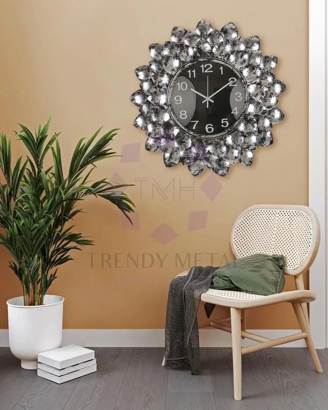 Trendy Metal Handicrafts Iron Decorative Mirror Wall Mounted Hanging Mirror Sculpture Metal Golden Leaf Design Modern Art Mirror for Home Décor
