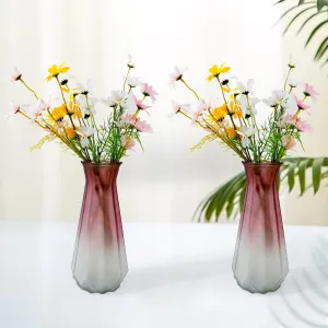 UMAI Glass Vase for Home Decor (2Pcs- 30cm) |Center Table Decorative Items| Flower Vases for Home Decor| Dining Table Decorative Items| Transparent Flower Vase for Living Room, Office, Bookshelf- Red