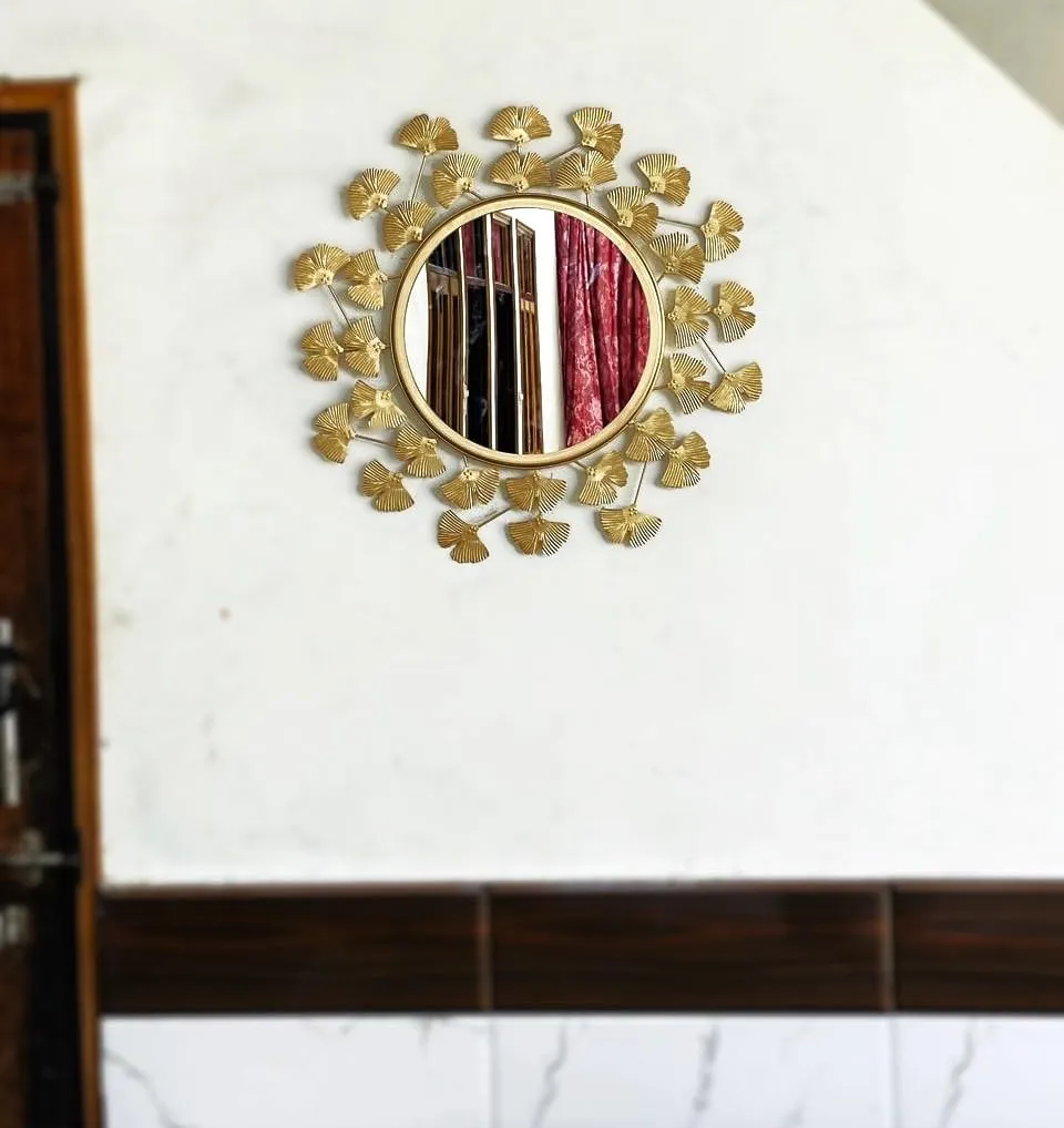 Urban Craft Gold Leaf Round Wall Mirror, Decorative Framed Design, Bathroom or Living Room Accent Mirror (21X21 Inches)